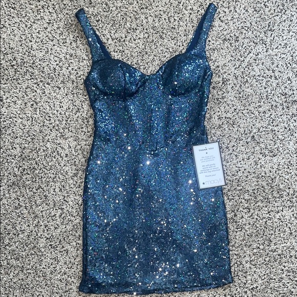 Macy's Sequin Glitter Blue Mini Dress - Picture 1 of 5